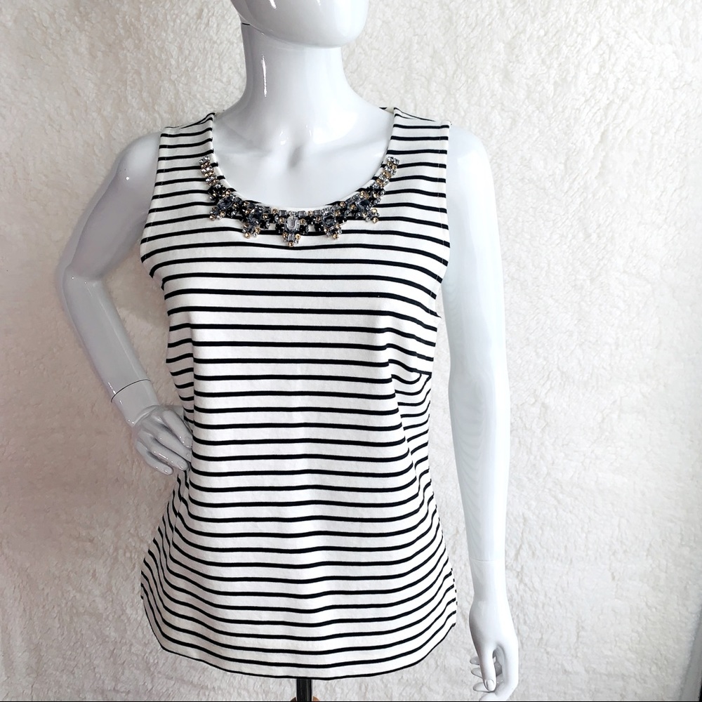 J. CREW Small Top Striped White Black Rhinestones